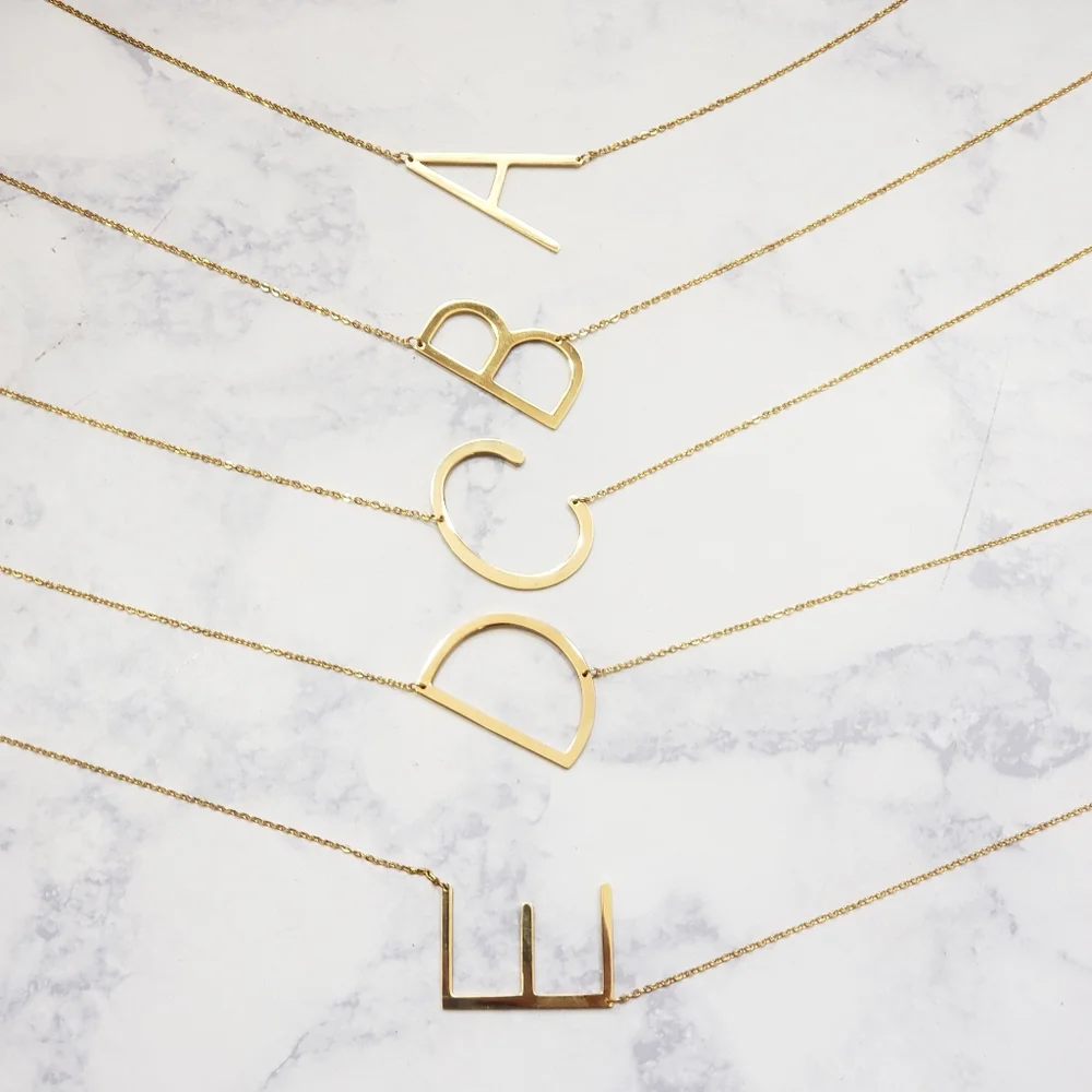 Monogram A-Z Block Letter Pendant Necklace Gold - Picture 2 of 6